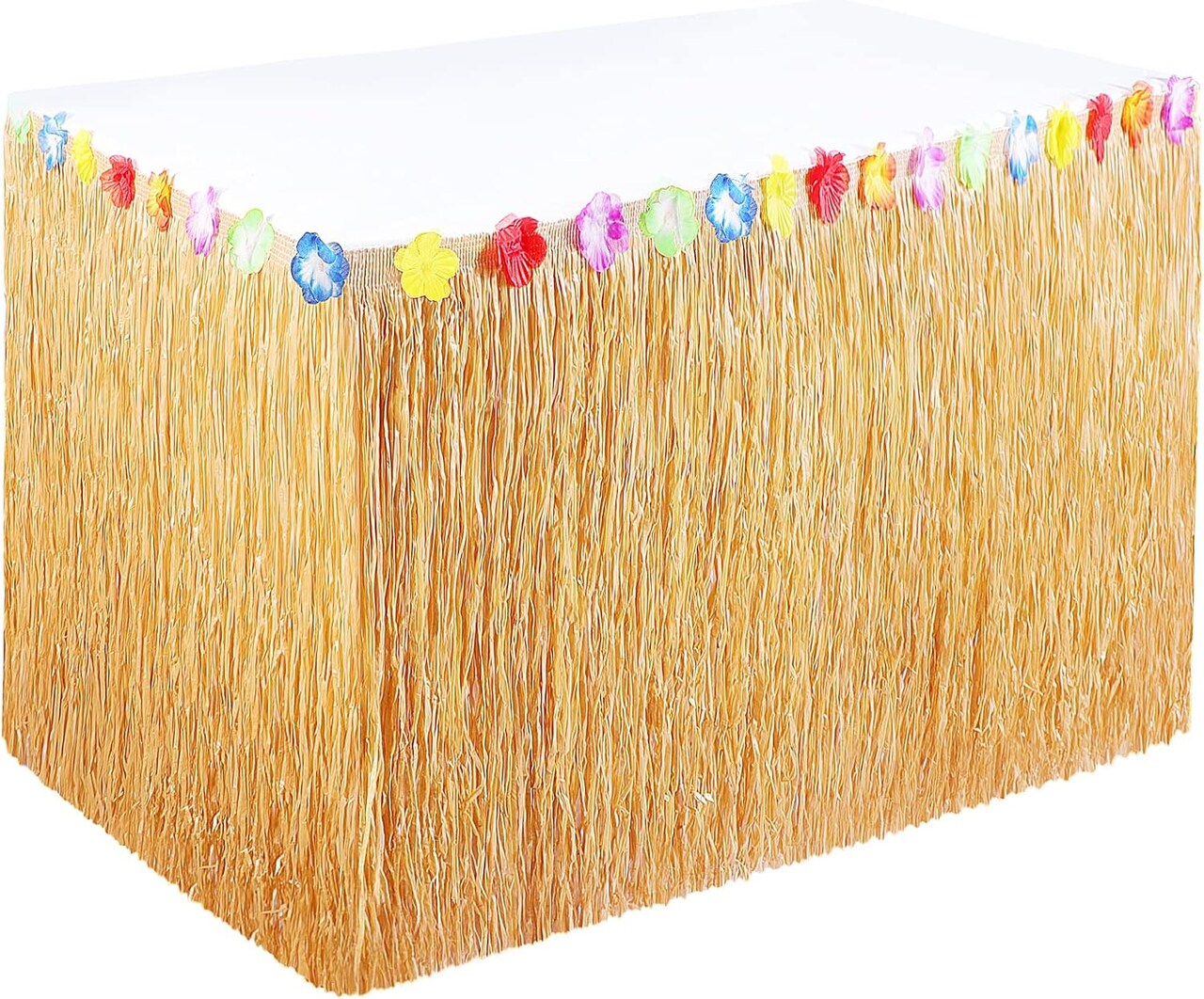Hawaiian Party Decorations - Fake Grass Fringe w/Hibiscus Flowers